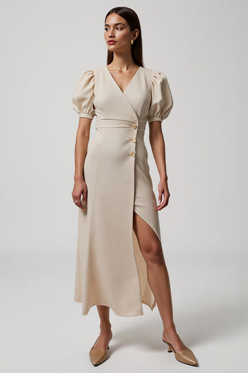 Ivory A Line Satin Long Formal Dress with Slit